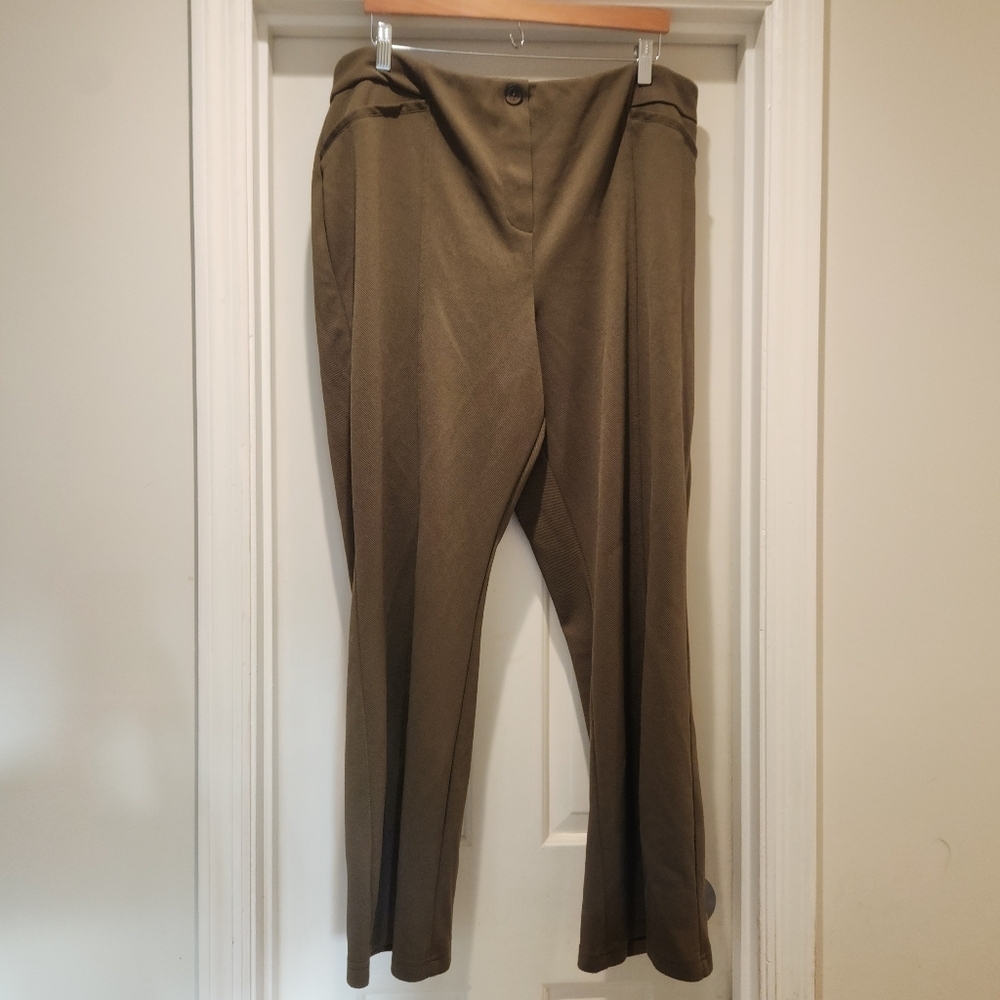 Cato Olive Green Wide Leg Flare Slit Trouser Pants Size 22 Plus Size Workwear